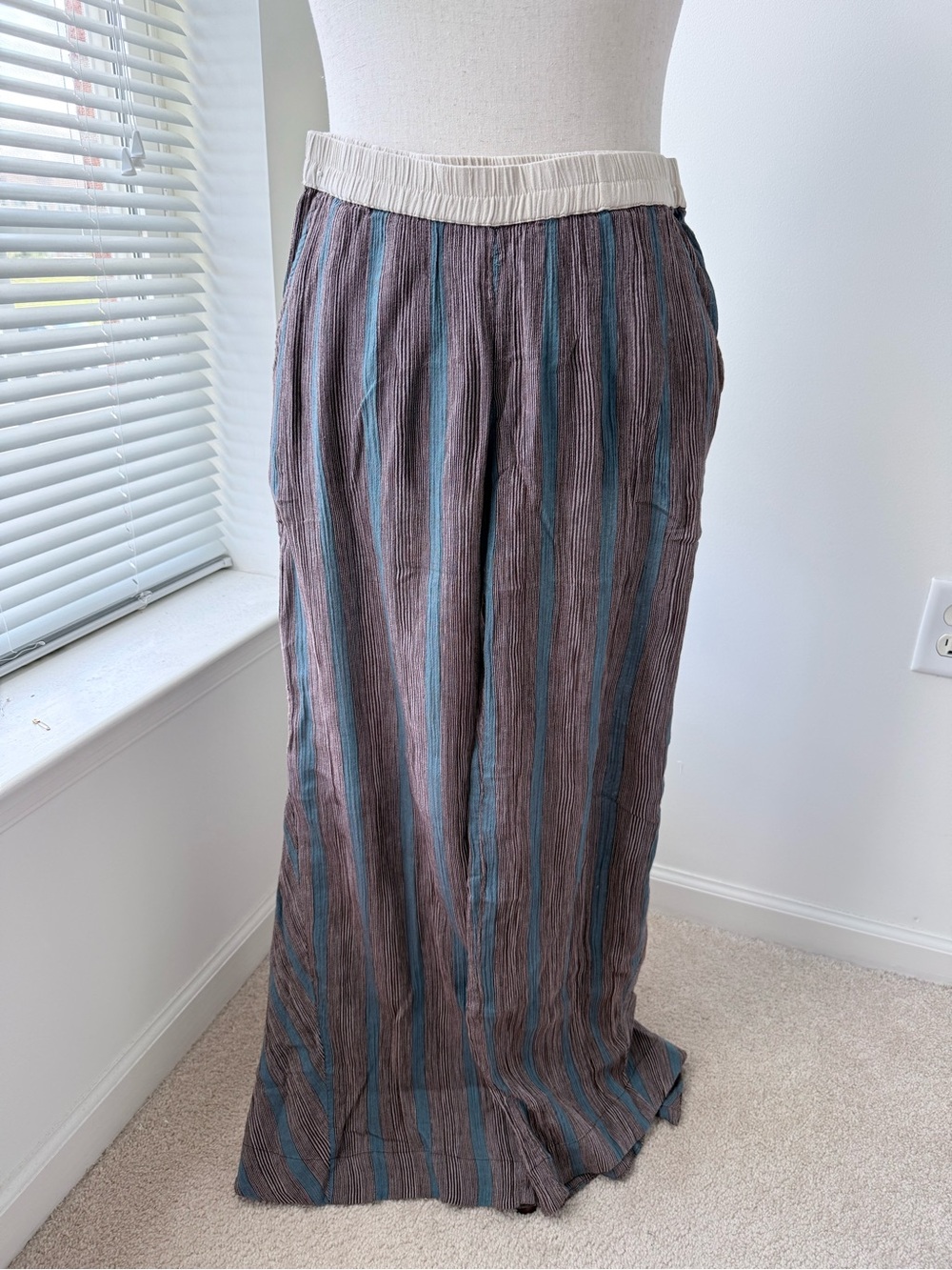 Free People Bel Striped Wide-Leg Pants in Brown and Blue-Green